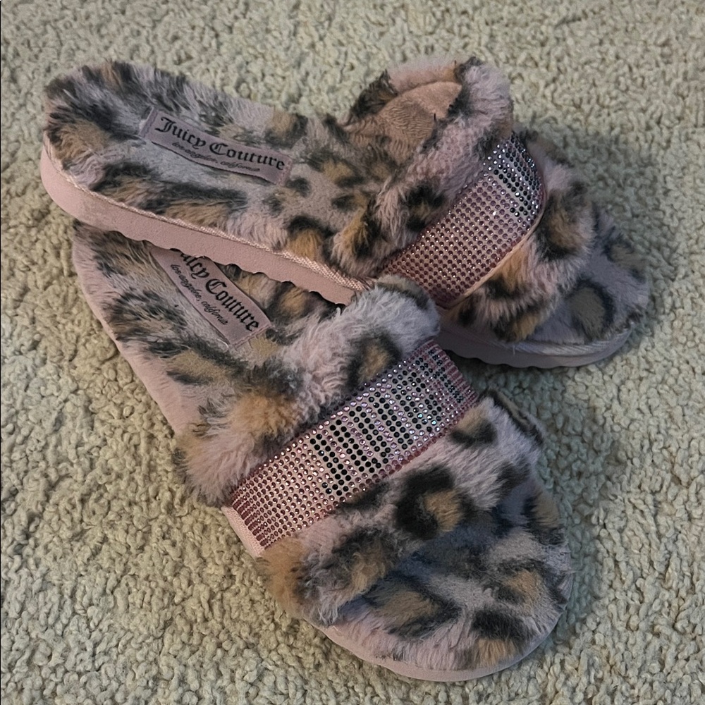 Juicy Couture Fuzzy Pink Leopard Slides